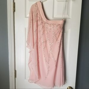 One shoulder flowy pink dress with beaded detail size 6